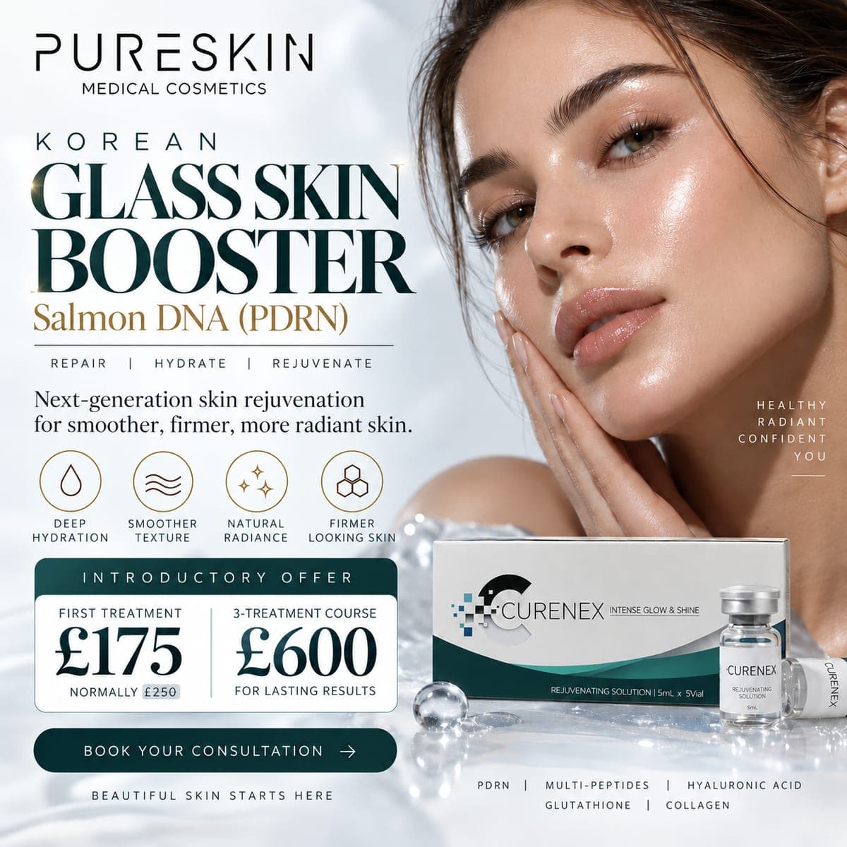 Korean Glass Skin Booster with Curenex salmon DNA (PDRN) at PureSkin London